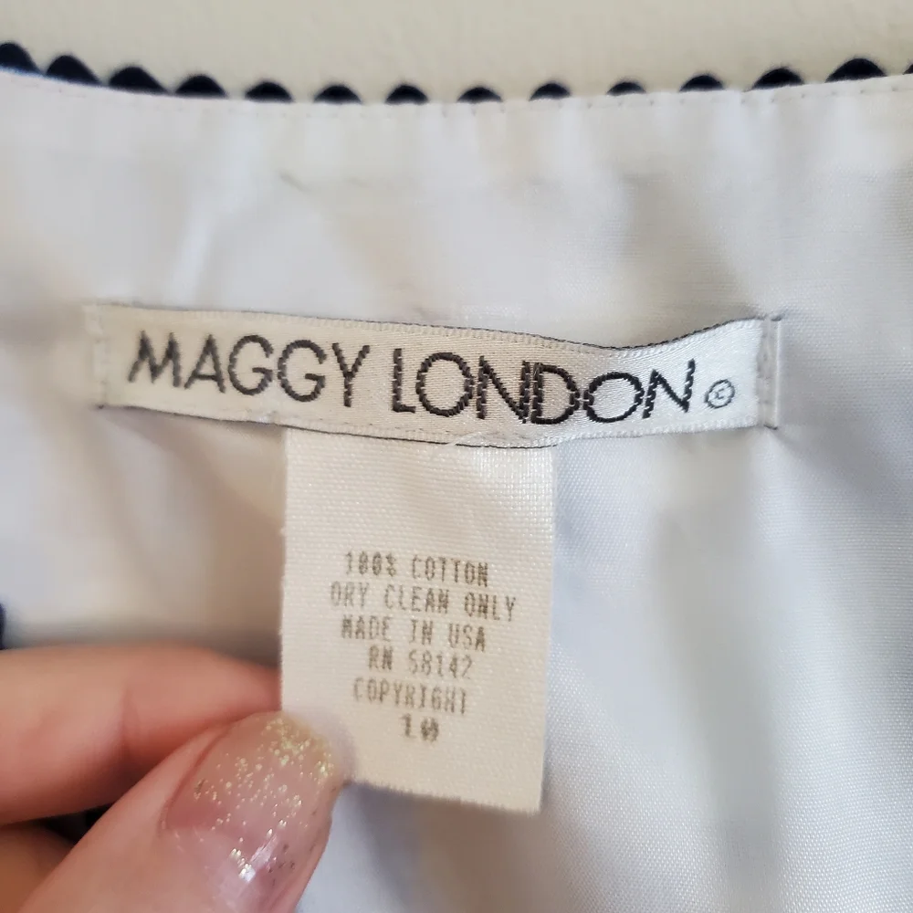 Maggy London retro-inspired blue dot dress, size 10